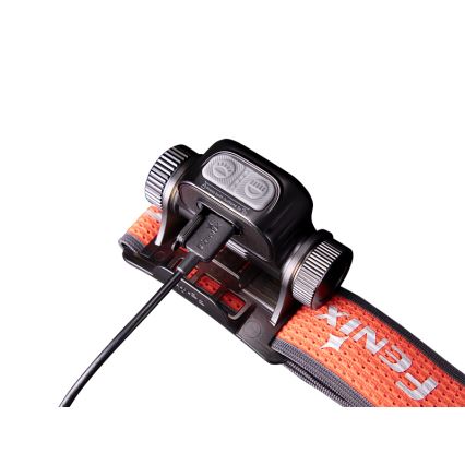 Fenix HM65RTV20BLC- LED Aptumšojama uzlādējams galvas lampa LED/USB/2xCR123A IP68 3400 mAh melna/oranža