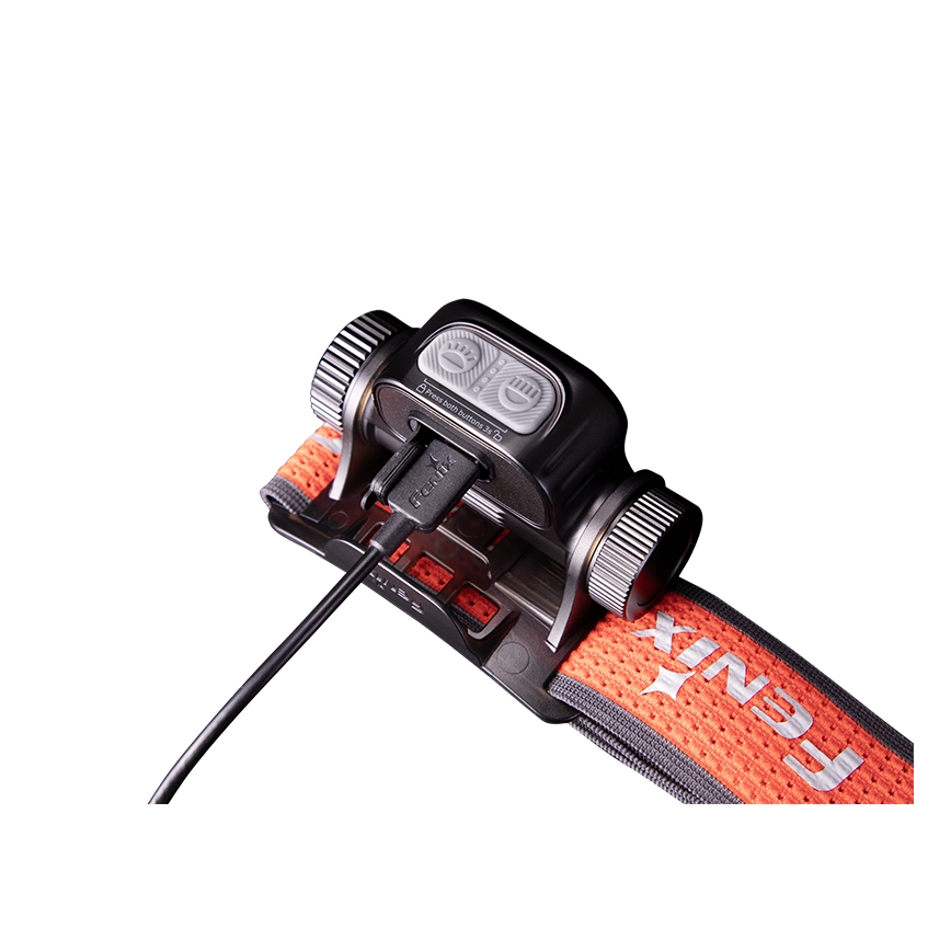 Fenix HM65RTV20BLC- LED Aptumšojama uzlādējams galvas lampa LED/USB/2xCR123A IP68 3400 mAh melna/oranža