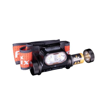 Fenix HM65RTV20BLC- LED Aptumšojama uzlādējams galvas lampa LED/USB/2xCR123A IP68 3400 mAh melna/oranža