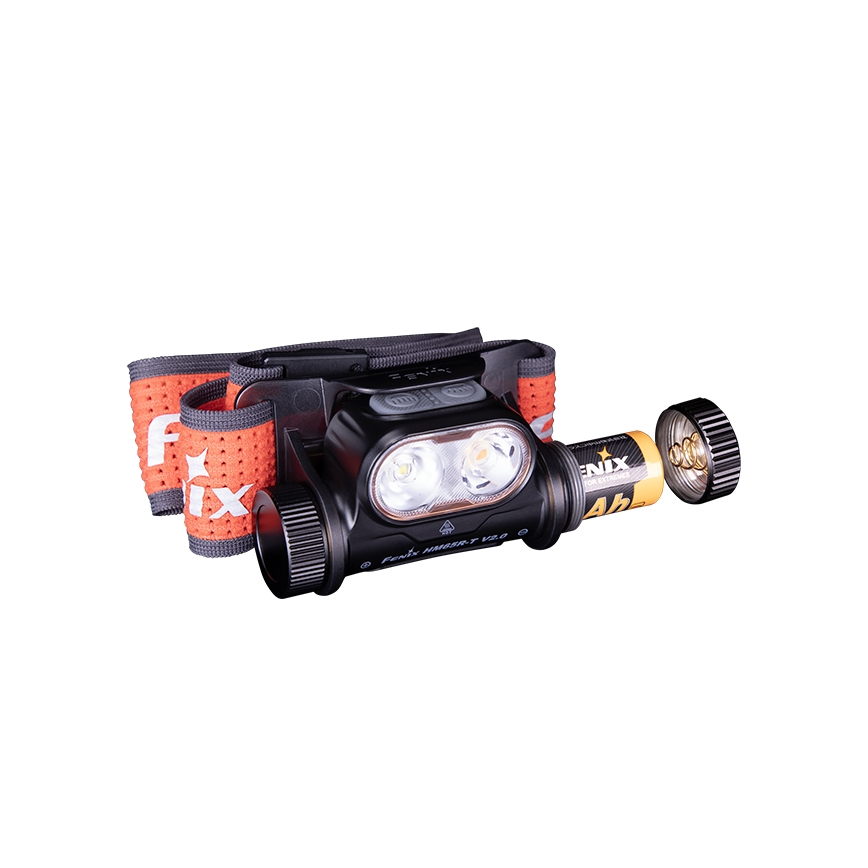 Fenix HM65RTV20BLC- LED Aptumšojama uzlādējams galvas lampa LED/USB/2xCR123A IP68 3400 mAh melna/oranža