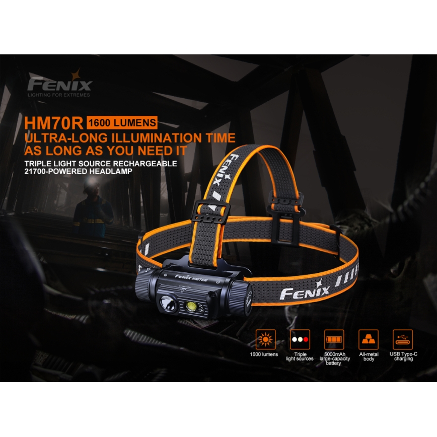 Fenix HM70R - LED Uzlādējama galvas lampa 4xLED/1x21700 IP68 1600 spīdīgs 800 h 5000 mAh