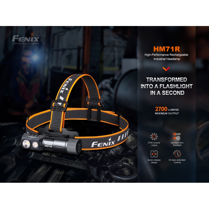 Fenix HM71R - LED Uzlādējama galvas lampa LED/USB IP68 2700 spīdīgs 400 h 5000 mAh