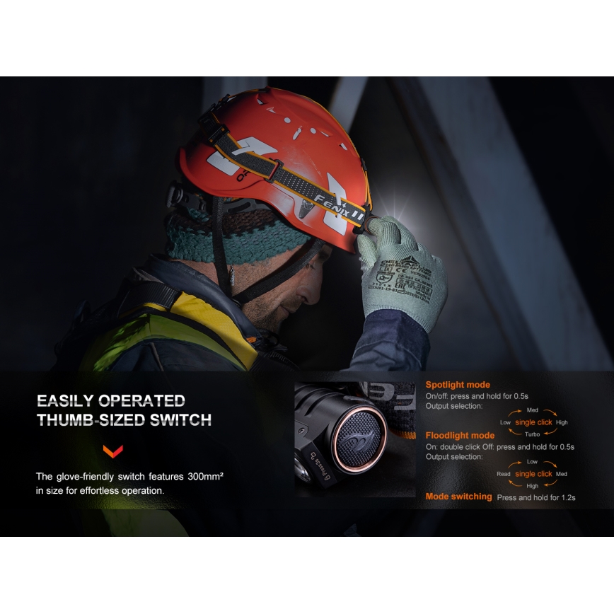 Fenix HM71R - LED Uzlādējama galvas lampa LED/USB IP68 2700 spīdīgs 400 h 5000 mAh