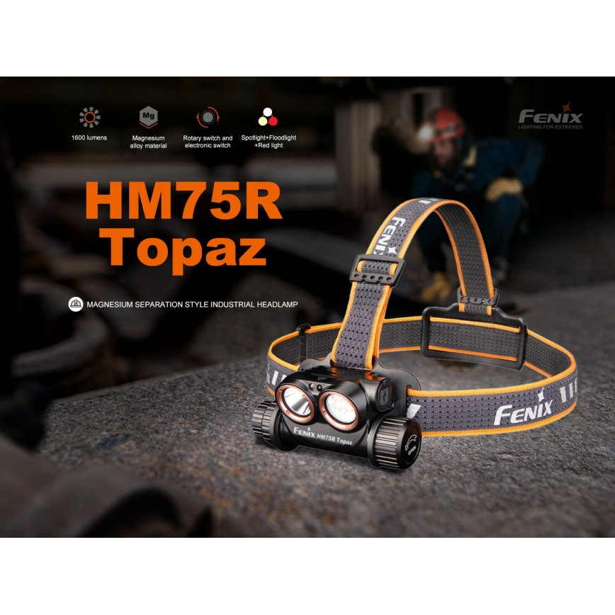 Fenix HM75RTOPAZ - LED Aptumšojama uzlādējams galvas lampa LED/USB IP68 1600 spīdīgs 210 h 4000 mAh