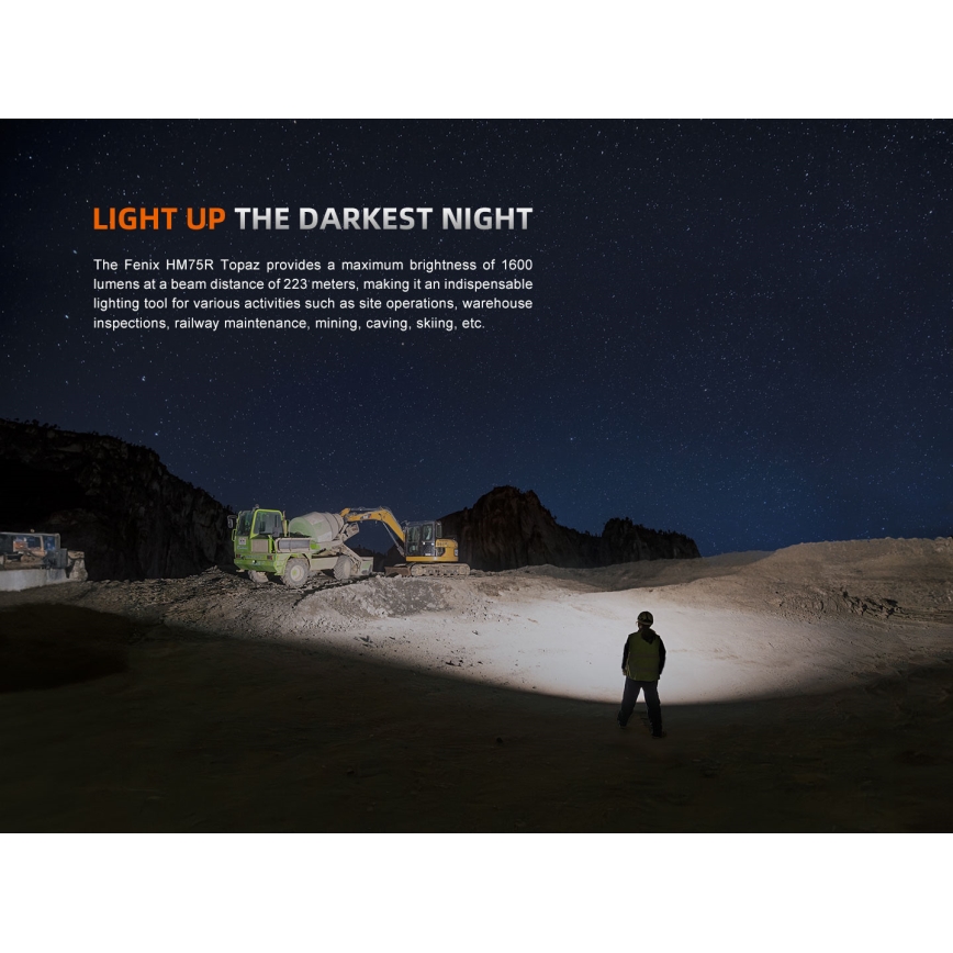 Fenix HM75RTOPAZ - LED Aptumšojama uzlādējams galvas lampa LED/USB IP68 1600 spīdīgs 210 h 4000 mAh