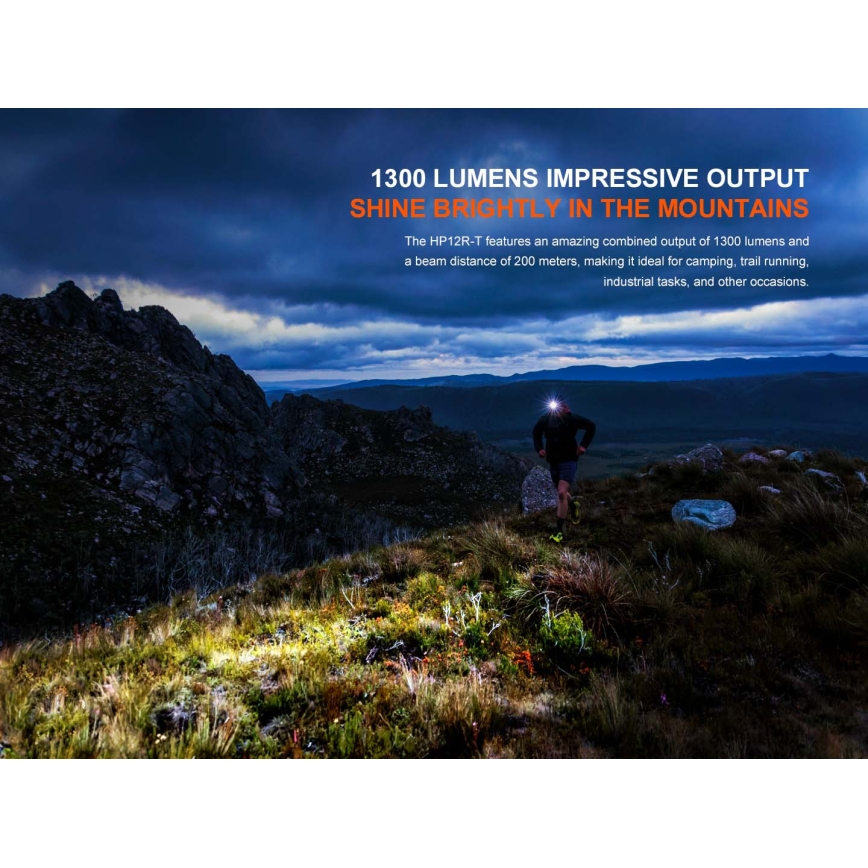 Fenix HP12RTABL - LED ar regulējamu spilgtumu uzlādējamā galvas lampa LED/USB 4000 mAh IP66 1300 lm 310 h melna