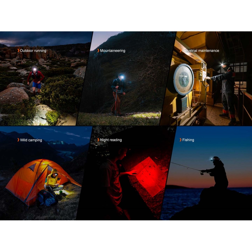 Fenix HP12RTABL - LED ar regulējamu spilgtumu uzlādējamā galvas lampa LED/USB 4000 mAh IP66 1300 lm 310 h melna