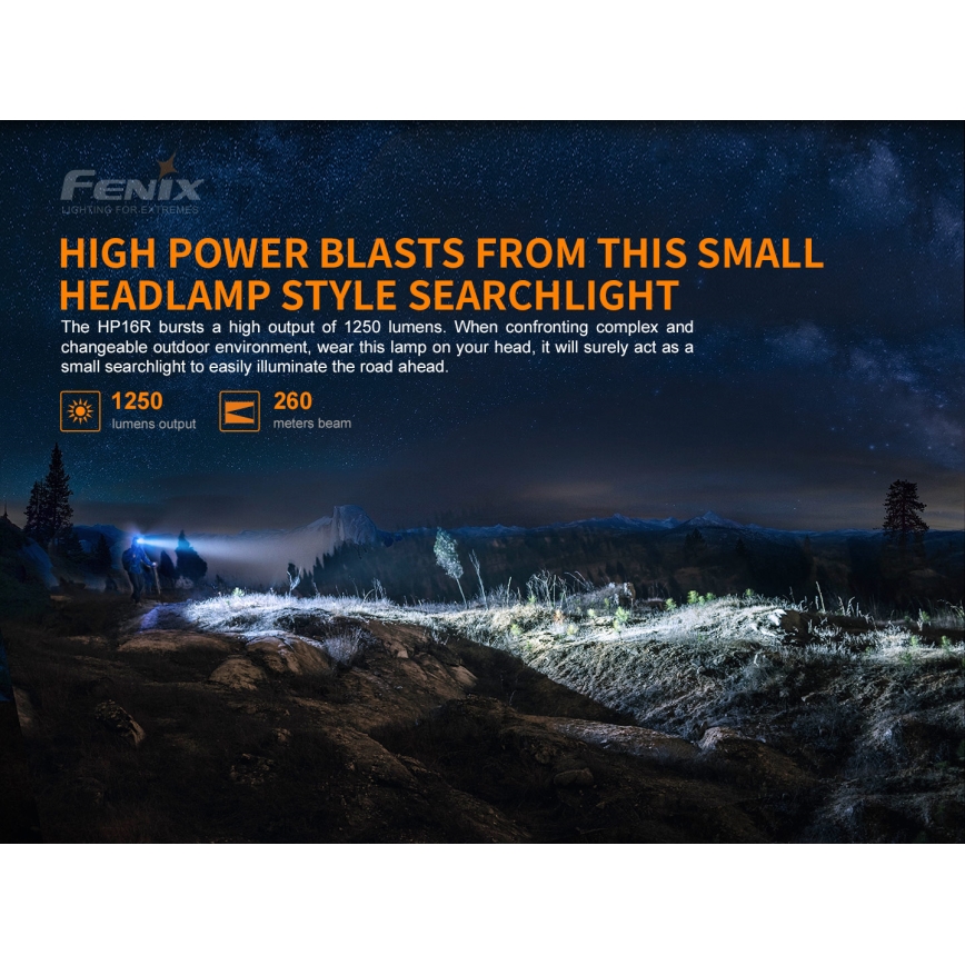 Fenix HP16R1250 - LED Uzlādējama galvas lampa 3xLED/USB 4xAA IP66 1250 lm 600 h 3000 mAh