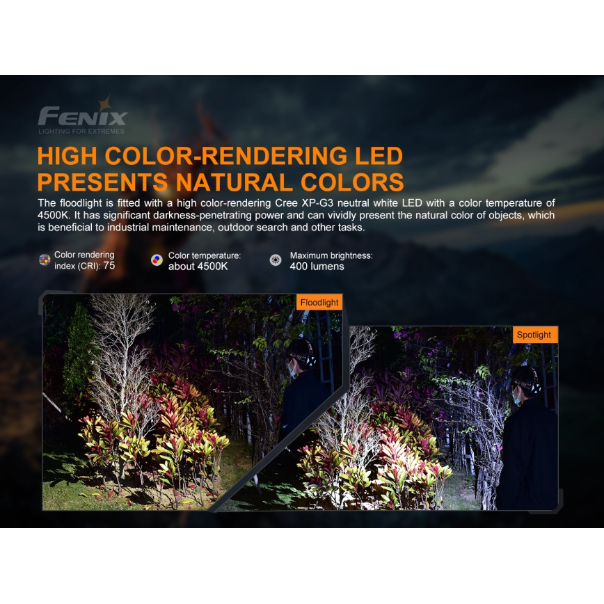 Fenix HP16R1250 - LED Uzlādējama galvas lampa 3xLED/USB 4xAA IP66 1250 lm 600 h 3000 mAh