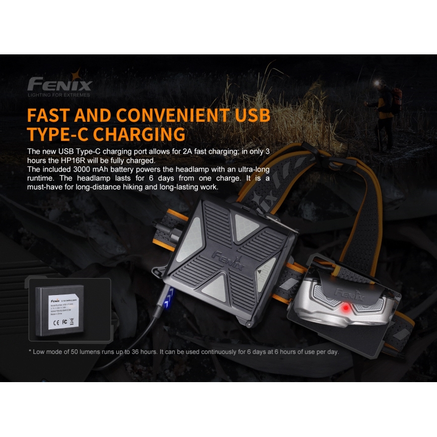 Fenix HP16R1250 - LED Uzlādējama galvas lampa 3xLED/USB 4xAA IP66 1250 lm 600 h 3000 mAh