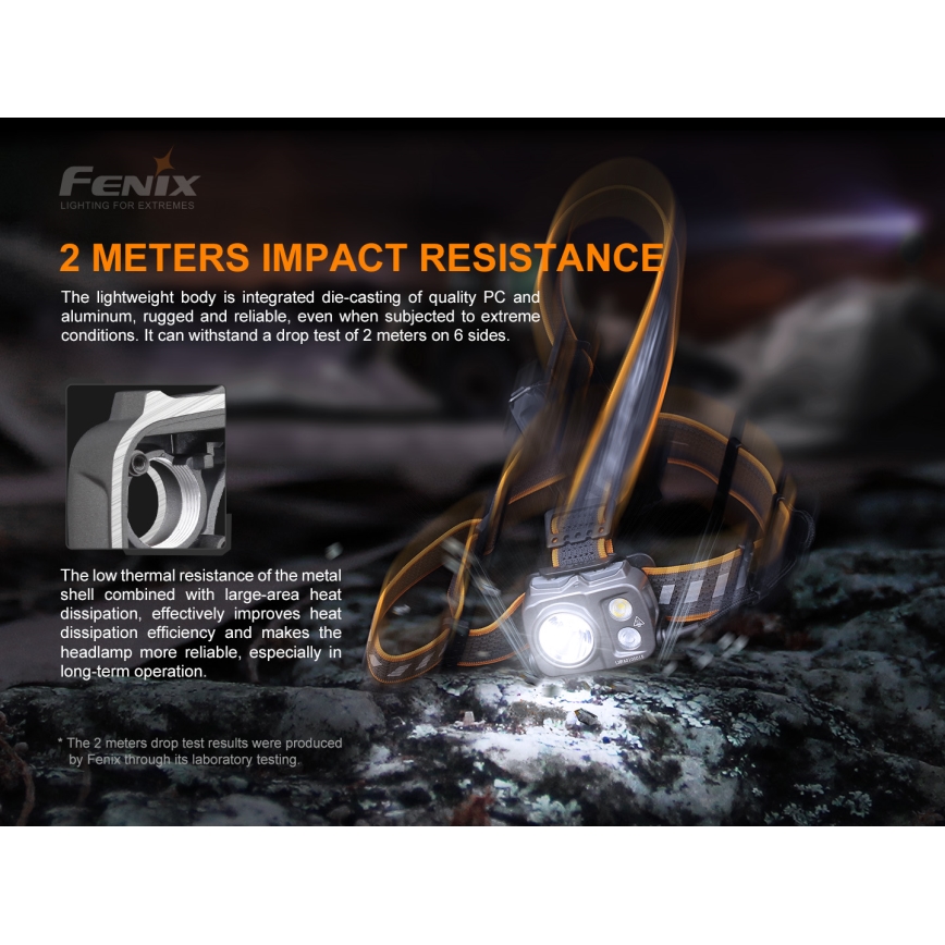 Fenix HP16R1250 - LED Uzlādējama galvas lampa 3xLED/USB 4xAA IP66 1250 lm 600 h 3000 mAh