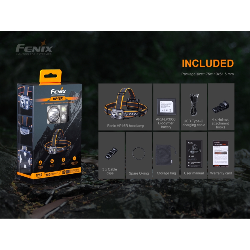 Fenix HP16R1250 - LED Uzlādējama galvas lampa 3xLED/USB 4xAA IP66 1250 lm 600 h 3000 mAh