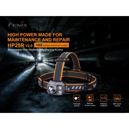 Fenix HP25RV20 - LED Aptumšojama uzlādējama galvas lampa 3xLED/1x21700 IP66 1600 lm 800 h