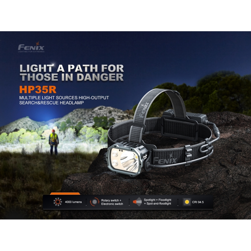 Fenix HP35R - LED regulējama uzlādējama galvas lampa LED/USB 5000 mAh IP66 4000 lm 500 h melna