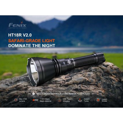 Fenix HT18RV20 - uzlādējams LED lukturis ar regulējamu spilgtumu LED/USB 6000 mAh IP68 3700 lm 87 h melns