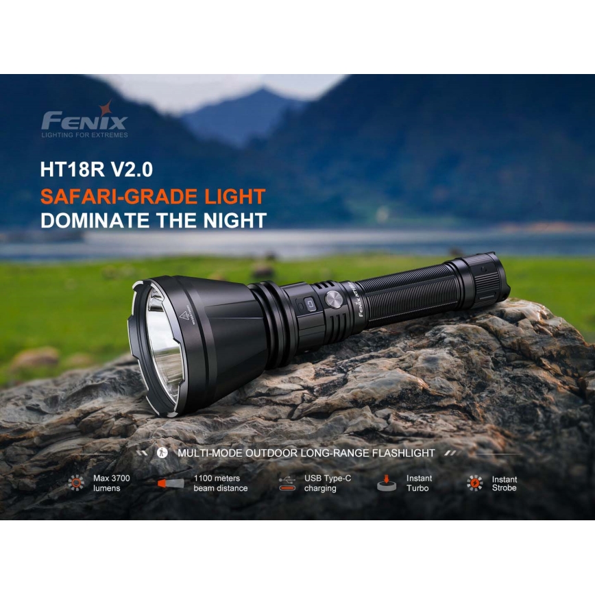 Fenix HT18RV20 - uzlādējams LED lukturis ar regulējamu spilgtumu LED/USB 6000 mAh IP68 3700 lm 87 h melns