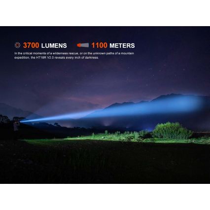 Fenix HT18RV20 - uzlādējams LED lukturis ar regulējamu spilgtumu LED/USB 6000 mAh IP68 3700 lm 87 h melns