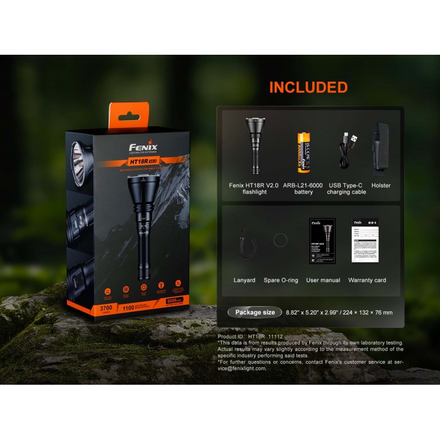 Fenix HT18RV20 - uzlādējams LED lukturis ar regulējamu spilgtumu LED/USB 6000 mAh IP68 3700 lm 87 h melns