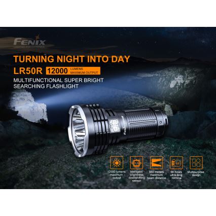 Fenix LR50R - LED Uzlādējams lukturis 4xLED/USB IP68 12000 lm 58 hrs