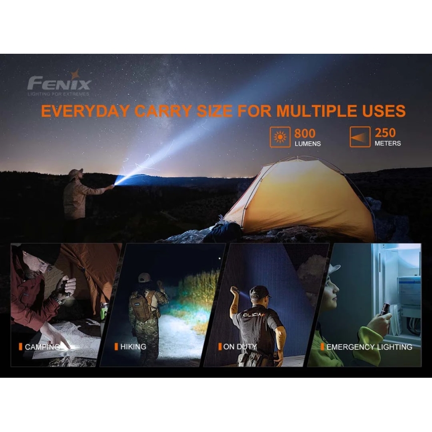 Fenix PD25R - LED Uzlādējams lukturis LED/USB/1xCR123A IP68 800 lm 70 h 700 mAh