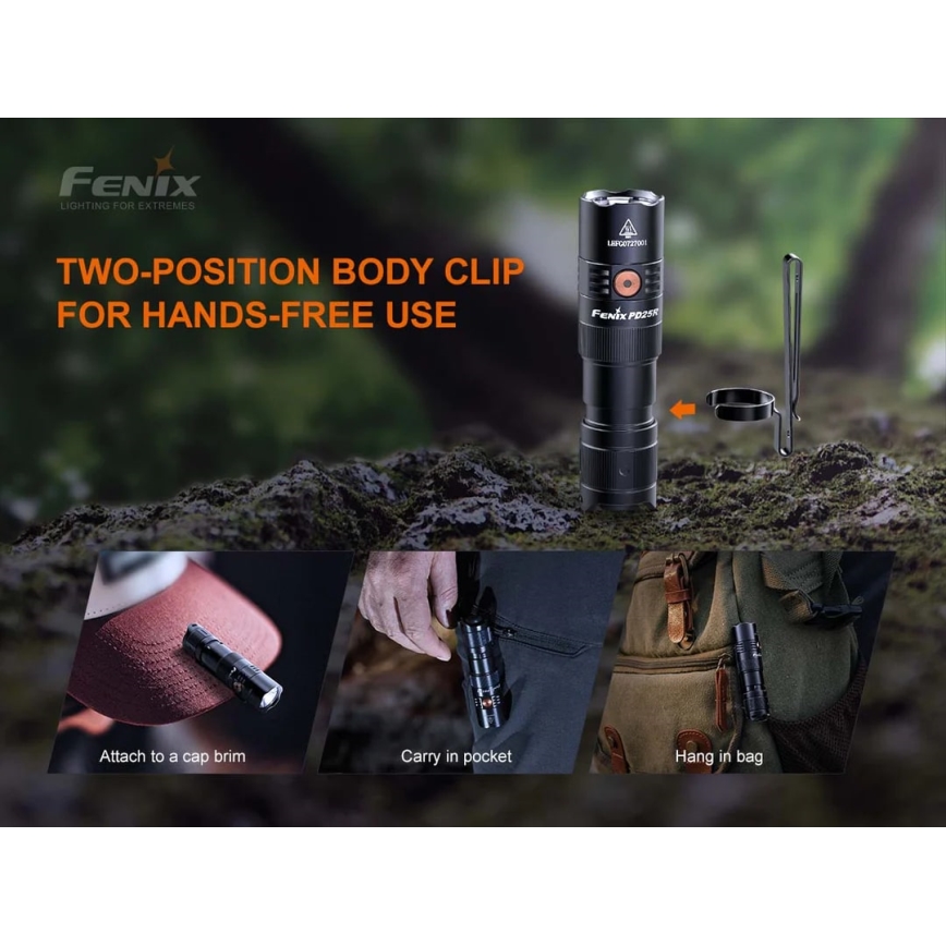 Fenix PD25R - LED Uzlādējams lukturis LED/USB/1xCR123A IP68 800 lm 70 h 700 mAh