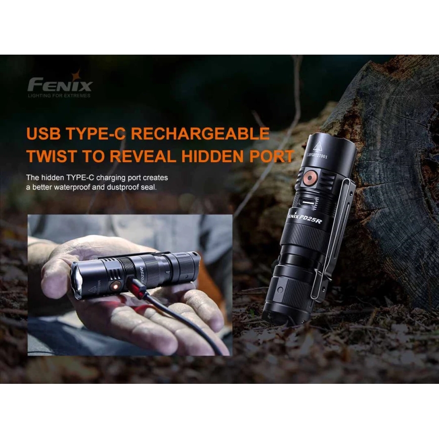 Fenix PD25R - LED Uzlādējams lukturis LED/USB/1xCR123A IP68 800 lm 70 h 700 mAh