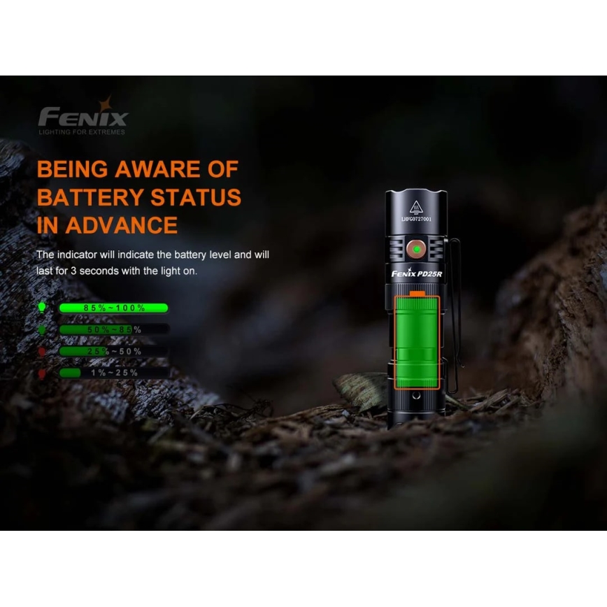 Fenix PD25R - LED Uzlādējams lukturis LED/USB/1xCR123A IP68 800 lm 70 h 700 mAh