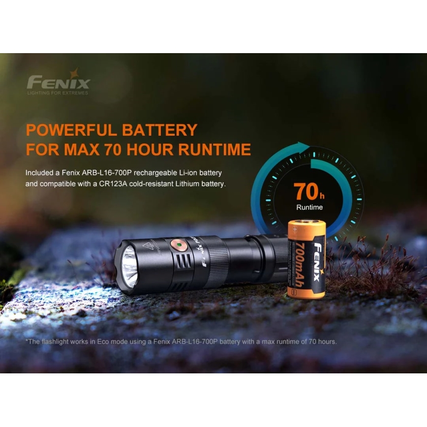Fenix PD25R - LED Uzlādējams lukturis LED/USB/1xCR123A IP68 800 lm 70 h 700 mAh