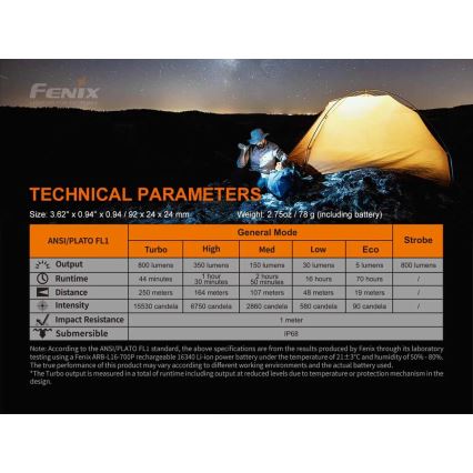 Fenix PD25R - LED Uzlādējams lukturis LED/USB/1xCR123A IP68 800 lm 70 h 700 mAh
