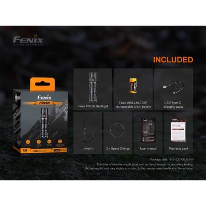 Fenix PD25R - LED Uzlādējams lukturis LED/USB/1xCR123A IP68 800 lm 70 h 700 mAh