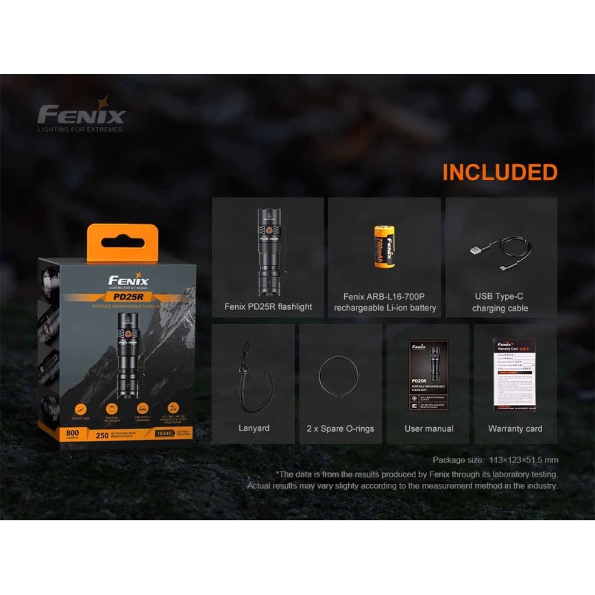 Fenix PD25R - LED Uzlādējams lukturis LED/USB/1xCR123A IP68 800 lm 70 h 700 mAh