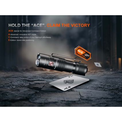 Fenix PD26RACE - regulējams uzlādējams LED lukturis, USB uzlāde, 1600 mAh, IP68, 1300 lm, 556 h, melns