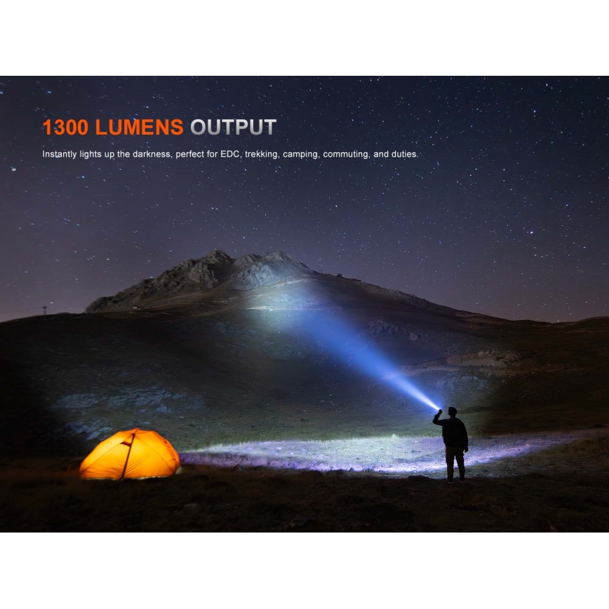 Fenix PD26RACE - regulējams uzlādējams LED lukturis, USB uzlāde, 1600 mAh, IP68, 1300 lm, 556 h, melns