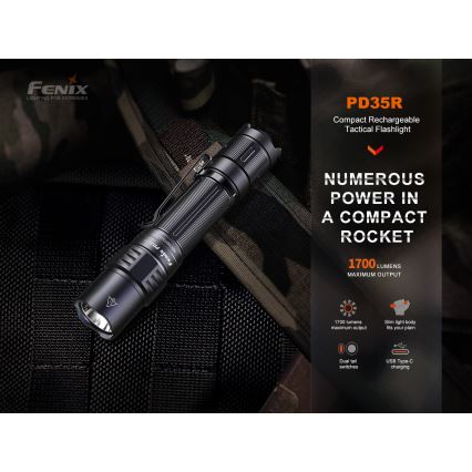 Fenix PD35R - LED Uzlādējams lukturis LED/USB/2xCR123A IP68 1700 lm 100 h 3400 mAh