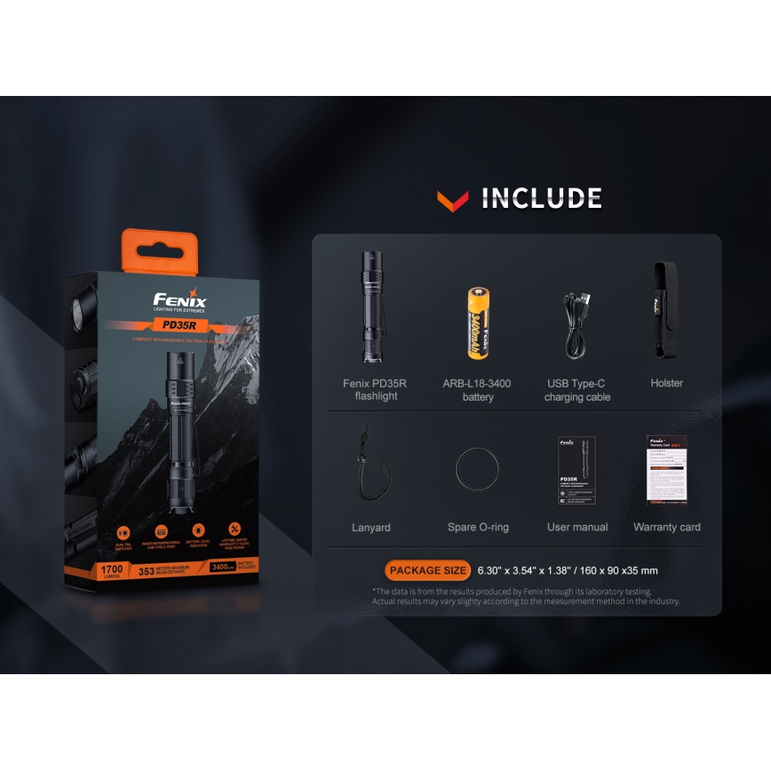 Fenix PD35R - LED Uzlādējams lukturis LED/USB/2xCR123A IP68 1700 lm 100 h 3400 mAh