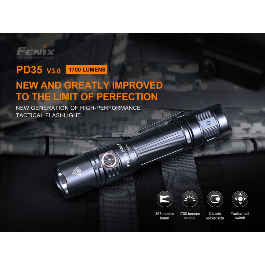 Fenix PD35V30 - LED Uzlādējams lukturis LED/USB/2xCR123A IP68 1700 spīdīgs 230 h 2600 mAh