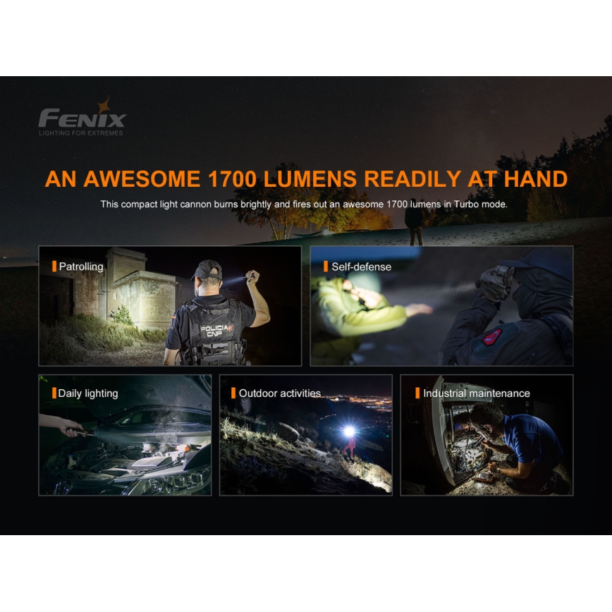 Fenix PD35V30 - LED Uzlādējams lukturis LED/USB/2xCR123A IP68 1700 spīdīgs 230 h 2600 mAh