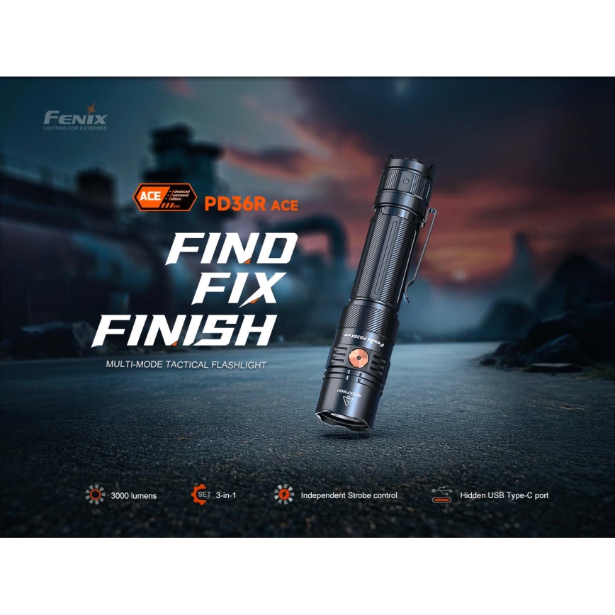 Fenix PD36RACE - LED regulējams uzlādējams lukturis LED/USB 5000 mAh IP68 3000 lm 63,45 h melns
