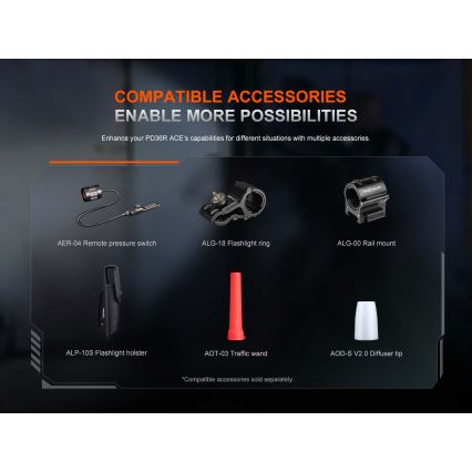 Fenix PD36RACE - LED regulējams uzlādējams lukturis LED/USB 5000 mAh IP68 3000 lm 63,45 h melns