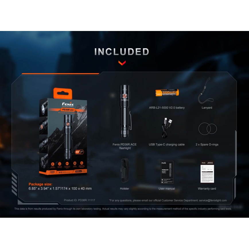 Fenix PD36RACE - LED regulējams uzlādējams lukturis LED/USB 5000 mAh IP68 3000 lm 63,45 h melns