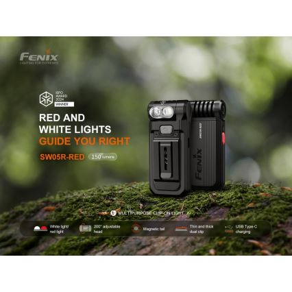 Fenix SW05RREDBLC - LED Aptumšojama uzlādējams lukturītis LED/USB IPX6 150 lm 49 h 700 mAh melna