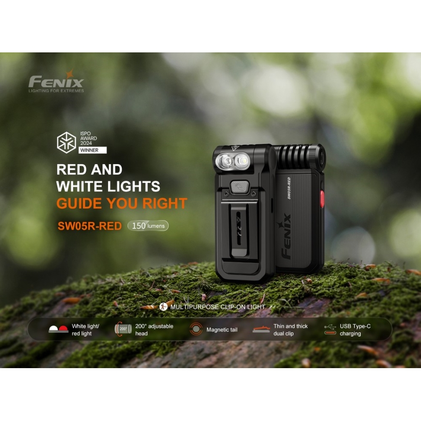 Fenix SW05RREDBLC - LED Aptumšojama uzlādējams lukturītis LED/USB IPX6 150 lm 49 h 700 mAh melna