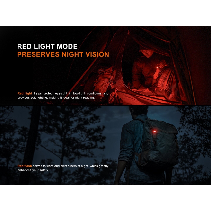 Fenix SW05RREDBLC - LED Aptumšojama uzlādējams lukturītis LED/USB IPX6 150 lm 49 h 700 mAh melna