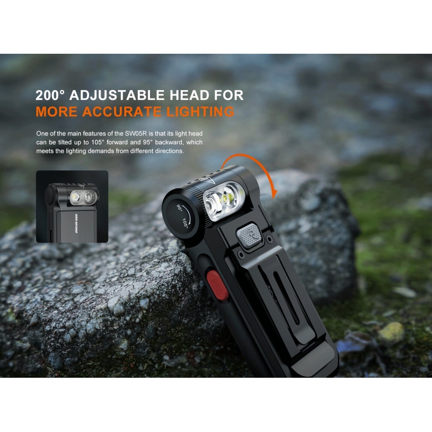 Fenix SW05RREDBLC - LED Aptumšojama uzlādējams lukturītis LED/USB IPX6 150 lm 49 h 700 mAh melna