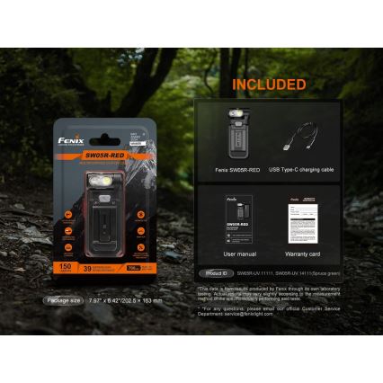 Fenix SW05RREDBLC - LED Aptumšojama uzlādējams lukturītis LED/USB IPX6 150 lm 49 h 700 mAh melna