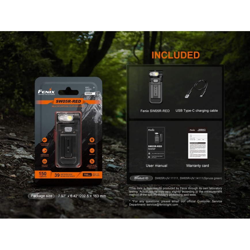 Fenix SW05RREDBLC - LED Aptumšojama uzlādējams lukturītis LED/USB IPX6 150 lm 49 h 700 mAh melna