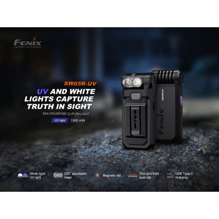 Fenix SW05RUVBLC - LED Aptumšojama uzlādējams lukturītis LED/USB IPX6 150 lm 49 h 700 mAh melna