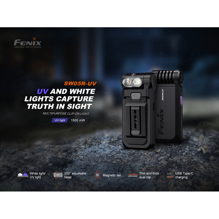 Fenix SW05RUVBLC - LED Aptumšojama uzlādējams lukturītis LED/USB IPX6 150 lm 49 h 700 mAh melna