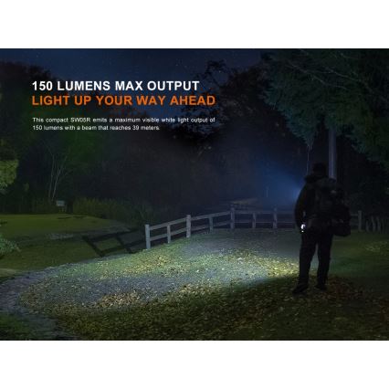 Fenix SW05RUVBLC - LED Aptumšojama uzlādējams lukturītis LED/USB IPX6 150 lm 49 h 700 mAh melna