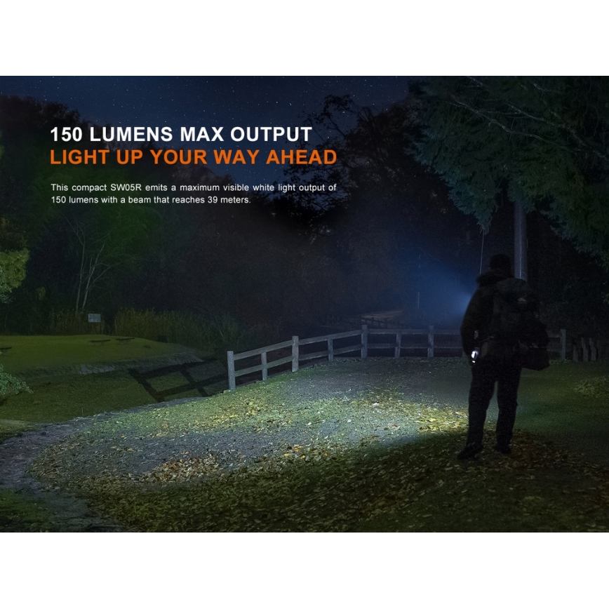 Fenix SW05RUVBLC - LED Aptumšojama uzlādējams lukturītis LED/USB IPX6 150 lm 49 h 700 mAh melna